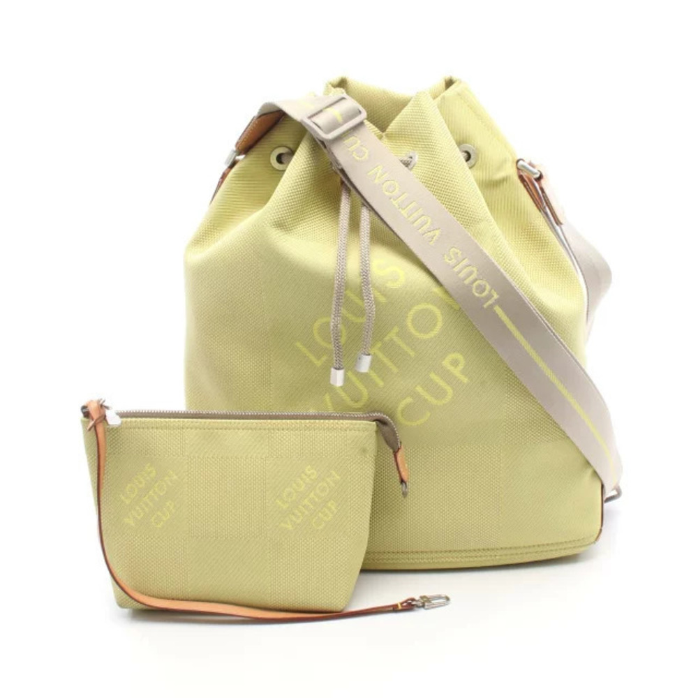 Louis Vuitton Volunteer Leather Damier Geant Shoulder Bag Green Gray
